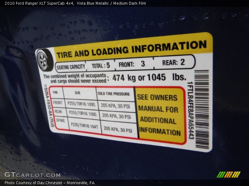 Vista Blue Metallic / Medium Dark Flint 2010 Ford Ranger XLT SuperCab 4x4