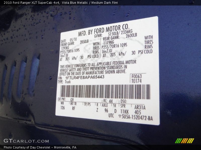 Vista Blue Metallic / Medium Dark Flint 2010 Ford Ranger XLT SuperCab 4x4