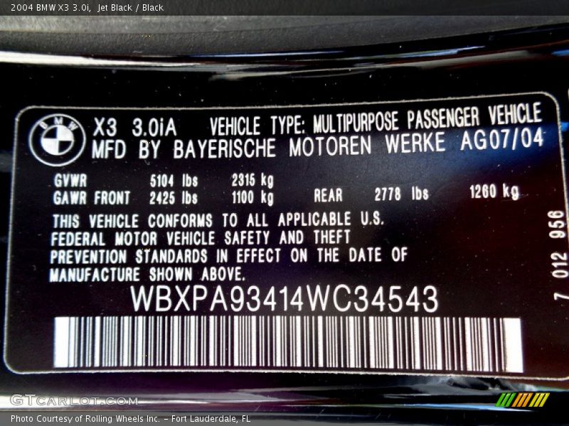 Jet Black / Black 2004 BMW X3 3.0i