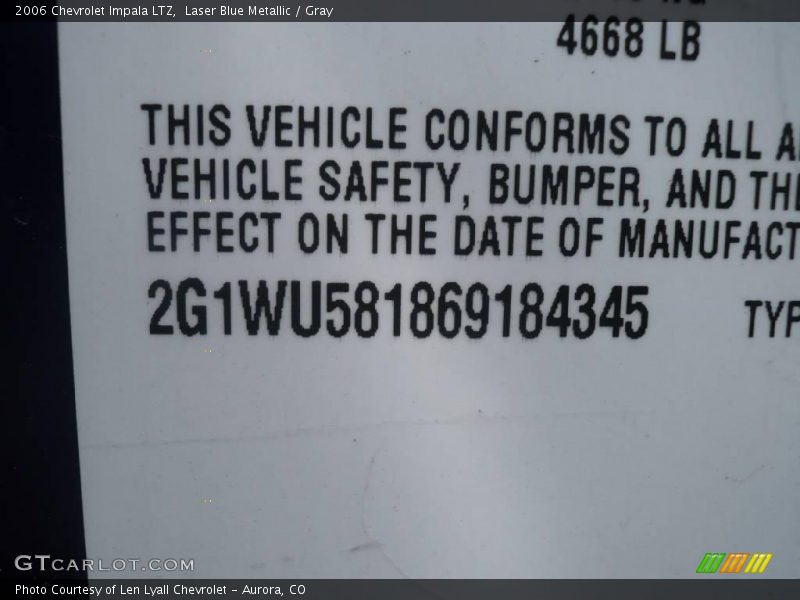 Laser Blue Metallic / Gray 2006 Chevrolet Impala LTZ
