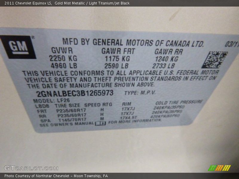 Gold Mist Metallic / Light Titanium/Jet Black 2011 Chevrolet Equinox LS