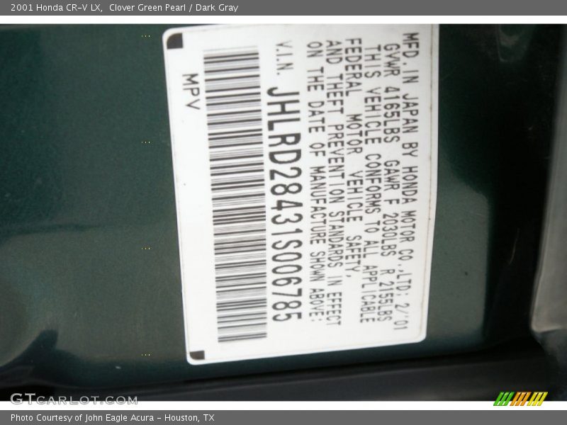 Clover Green Pearl / Dark Gray 2001 Honda CR-V LX