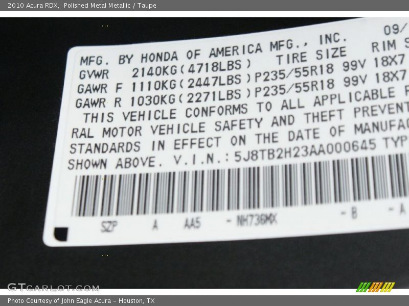 Polished Metal Metallic / Taupe 2010 Acura RDX