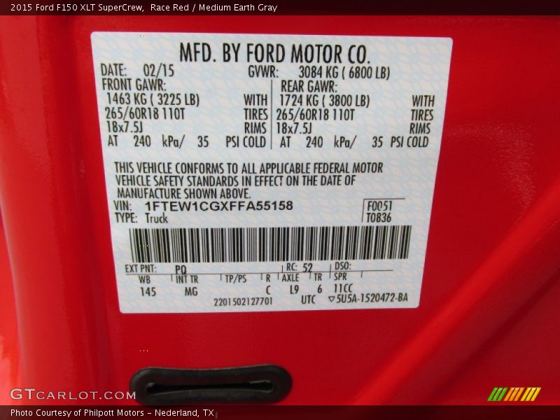 2015 F150 XLT SuperCrew Race Red Color Code PQ