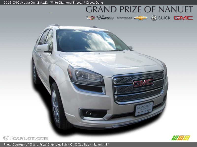 White Diamond Tricoat / Cocoa Dune 2015 GMC Acadia Denali AWD