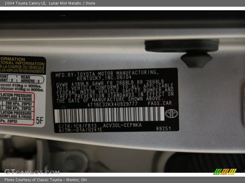 Lunar Mist Metallic / Stone 2004 Toyota Camry LE