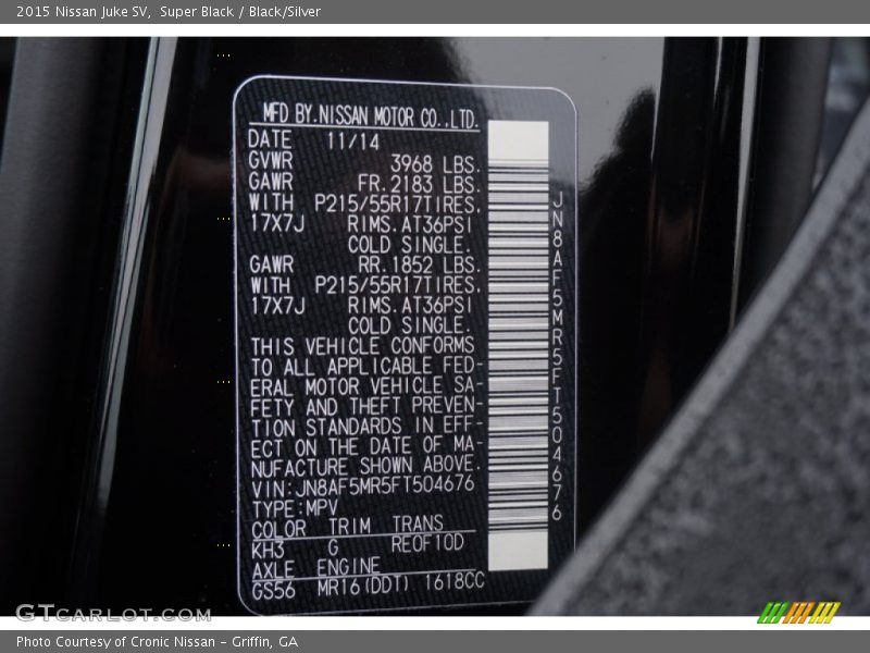 Super Black / Black/Silver 2015 Nissan Juke SV