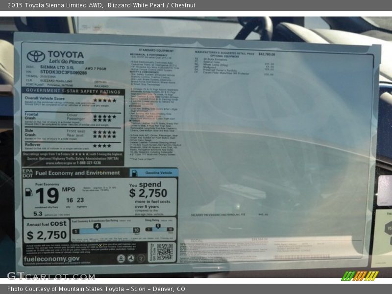 Blizzard White Pearl / Chestnut 2015 Toyota Sienna Limited AWD