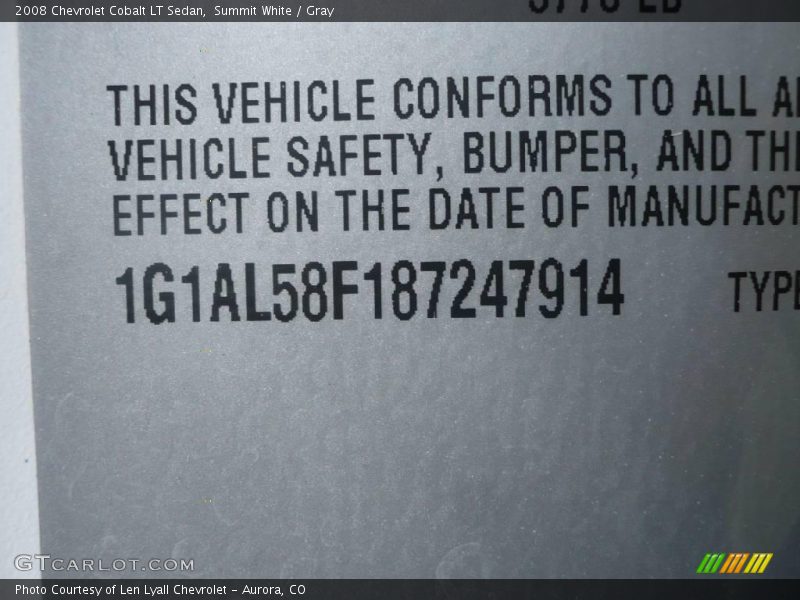 Summit White / Gray 2008 Chevrolet Cobalt LT Sedan