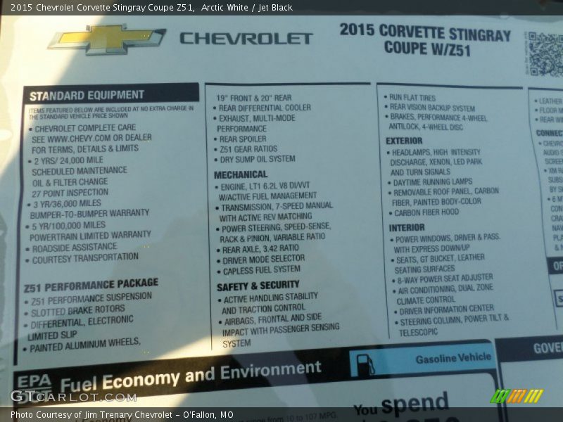 Arctic White / Jet Black 2015 Chevrolet Corvette Stingray Coupe Z51