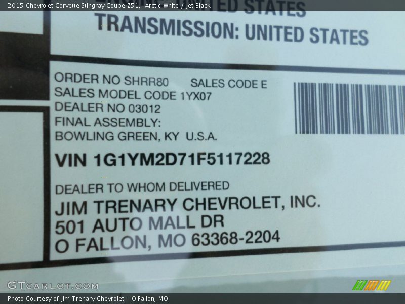 Arctic White / Jet Black 2015 Chevrolet Corvette Stingray Coupe Z51