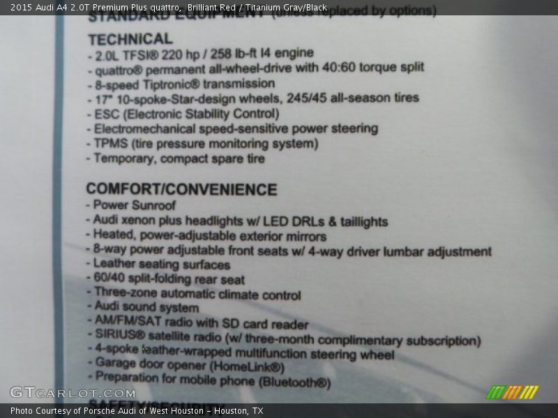 Brilliant Red / Titanium Gray/Black 2015 Audi A4 2.0T Premium Plus quattro