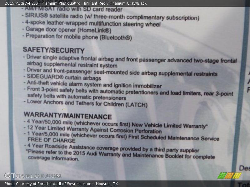 Brilliant Red / Titanium Gray/Black 2015 Audi A4 2.0T Premium Plus quattro
