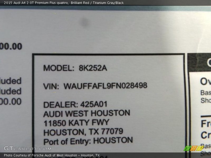 Brilliant Red / Titanium Gray/Black 2015 Audi A4 2.0T Premium Plus quattro