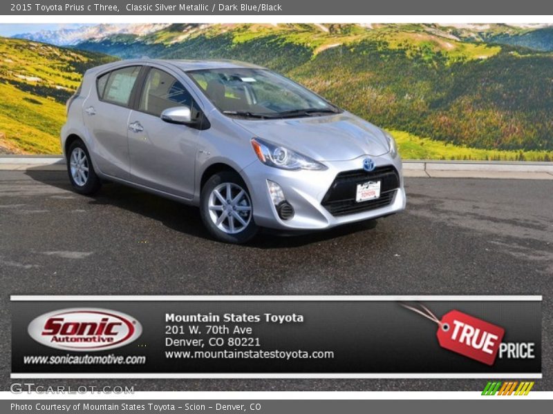 Classic Silver Metallic / Dark Blue/Black 2015 Toyota Prius c Three