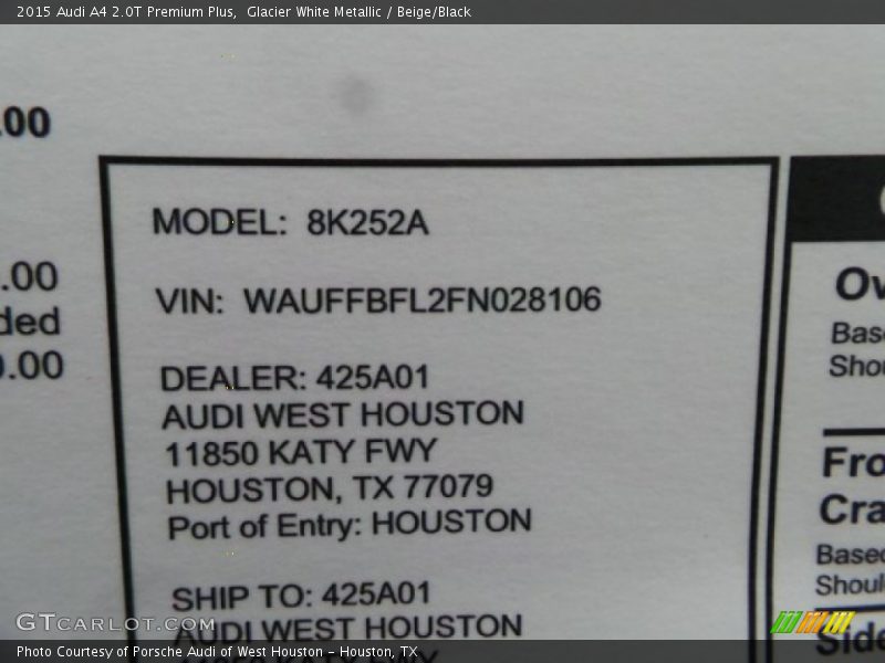 Glacier White Metallic / Beige/Black 2015 Audi A4 2.0T Premium Plus