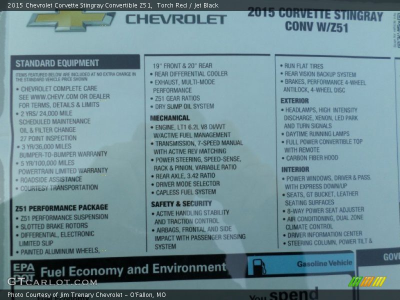  2015 Corvette Stingray Convertible Z51 Window Sticker