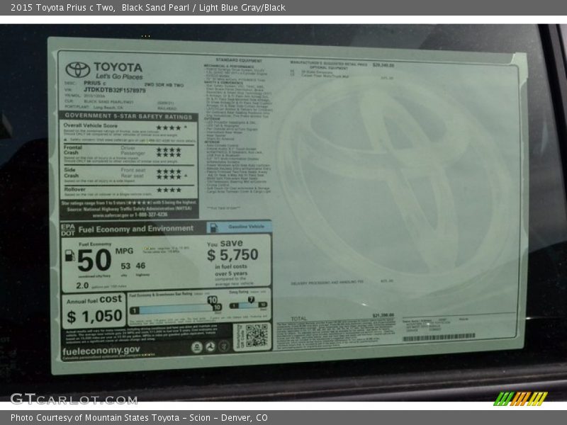  2015 Prius c Two Window Sticker