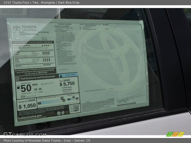 2015 Prius c Two Window Sticker