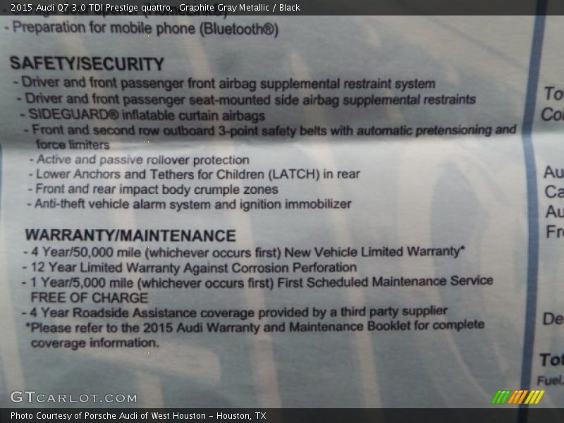  2015 Q7 3.0 TDI Prestige quattro Window Sticker