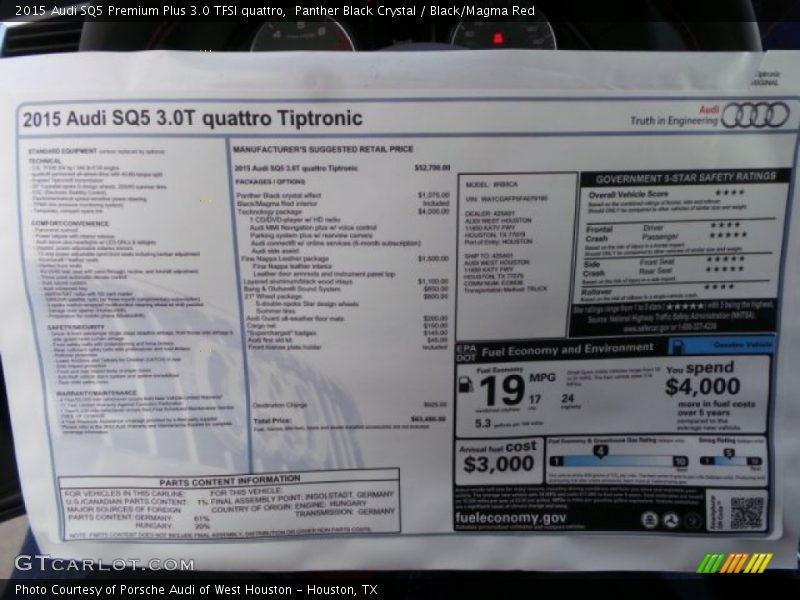  2015 SQ5 Premium Plus 3.0 TFSI quattro Window Sticker
