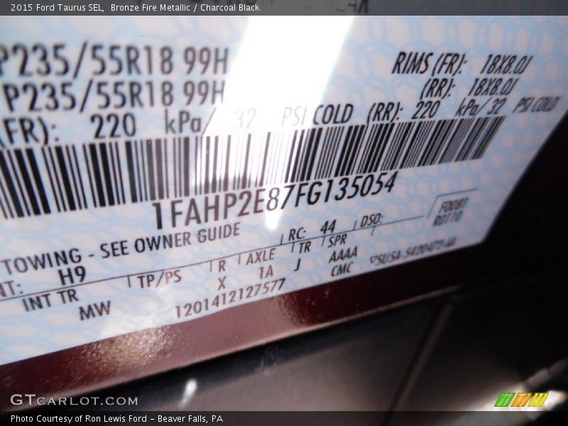 Bronze Fire Metallic / Charcoal Black 2015 Ford Taurus SEL