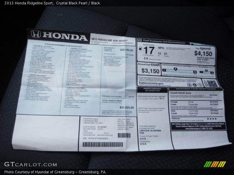 Crystal Black Pearl / Black 2013 Honda Ridgeline Sport