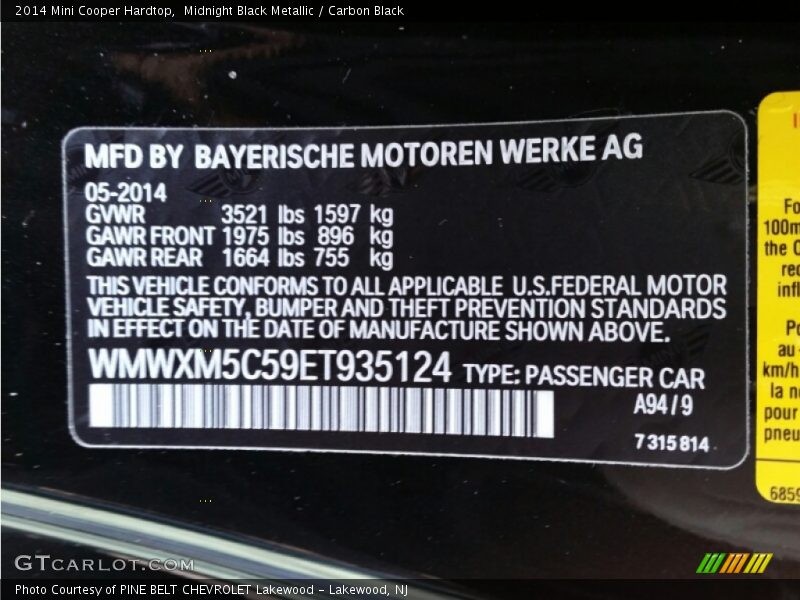 Midnight Black Metallic / Carbon Black 2014 Mini Cooper Hardtop