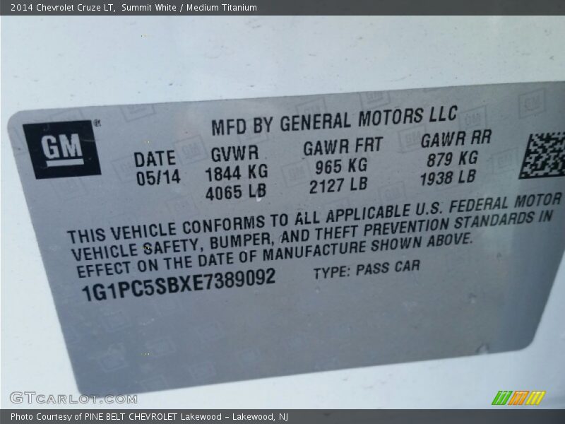 Summit White / Medium Titanium 2014 Chevrolet Cruze LT