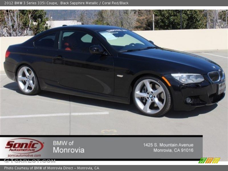 Black Sapphire Metallic / Coral Red/Black 2012 BMW 3 Series 335i Coupe