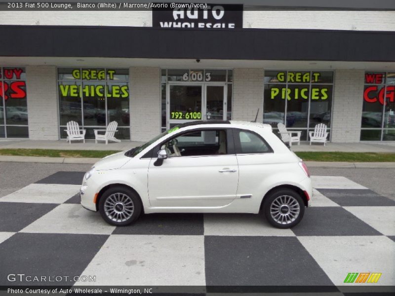 Bianco (White) / Marrone/Avorio (Brown/Ivory) 2013 Fiat 500 Lounge