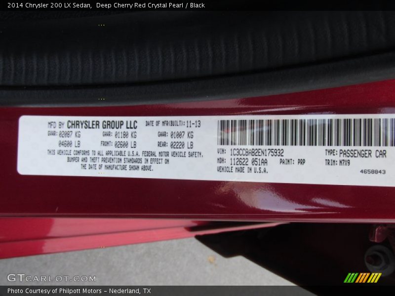 2014 200 LX Sedan Deep Cherry Red Crystal Pearl Color Code PRP