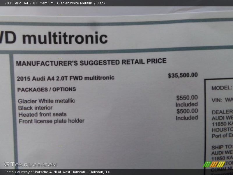 Glacier White Metallic / Black 2015 Audi A4 2.0T Premium