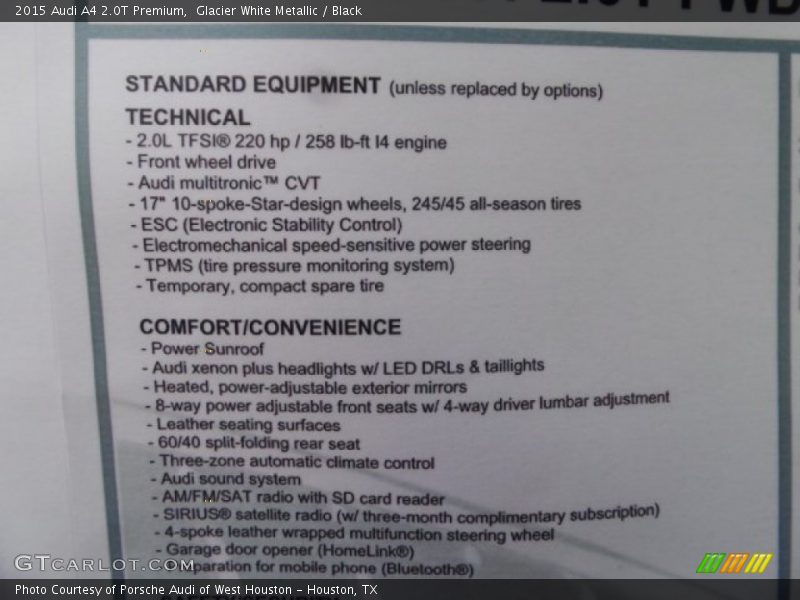 Glacier White Metallic / Black 2015 Audi A4 2.0T Premium
