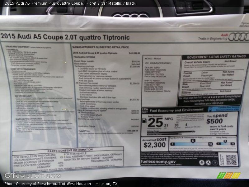 Floret Silver Metallic / Black 2015 Audi A5 Premium Plus quattro Coupe