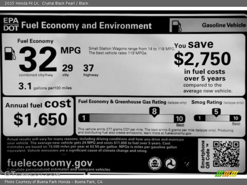 Crystal Black Pearl / Black 2015 Honda Fit LX