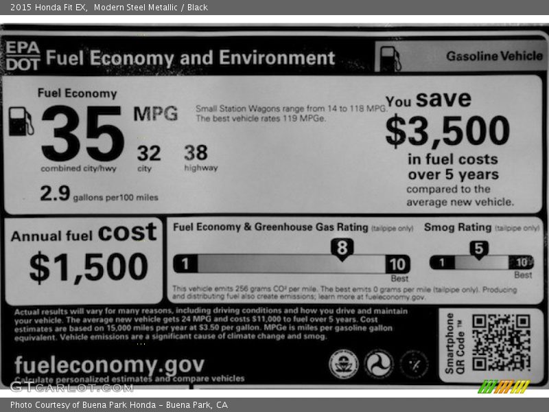 Modern Steel Metallic / Black 2015 Honda Fit EX