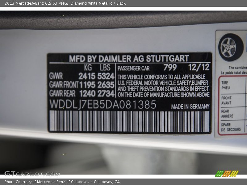 2013 CLS 63 AMG Diamond White Metallic Color Code 799