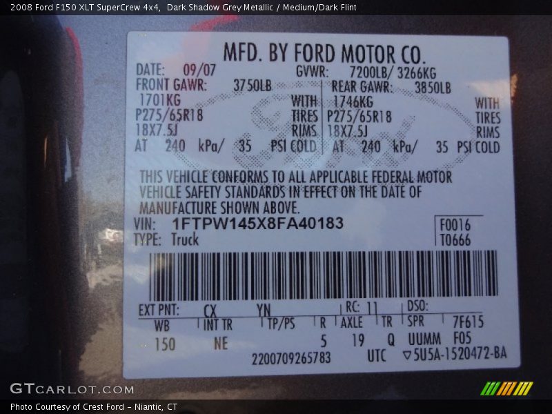 Dark Shadow Grey Metallic / Medium/Dark Flint 2008 Ford F150 XLT SuperCrew 4x4