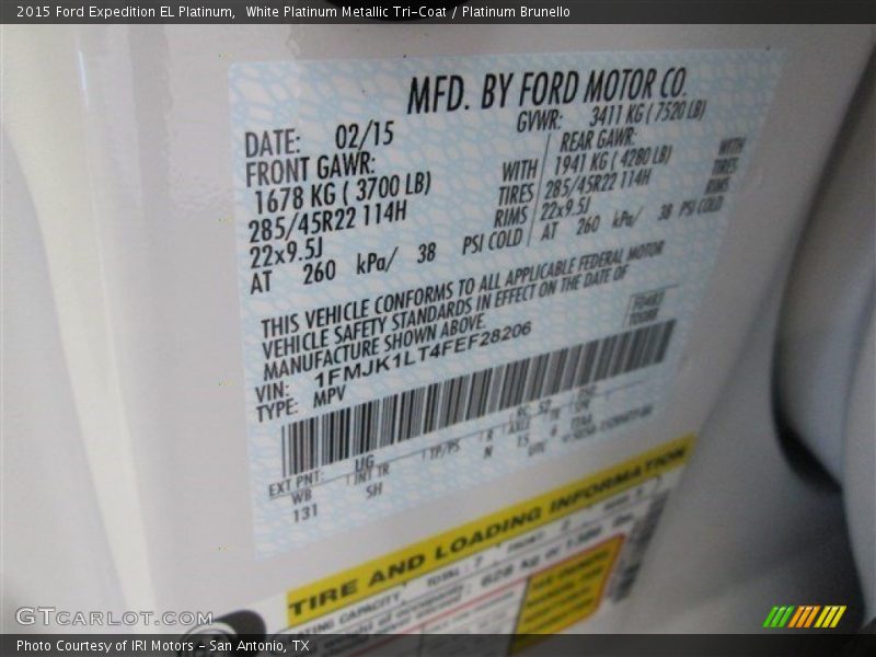 White Platinum Metallic Tri-Coat / Platinum Brunello 2015 Ford Expedition EL Platinum