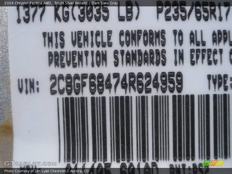 Bright Silver Metallic / Dark Slate Gray 2004 Chrysler Pacifica AWD