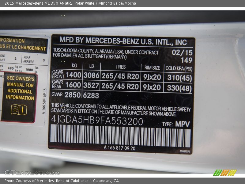 Polar White / Almond Beige/Mocha 2015 Mercedes-Benz ML 350 4Matic
