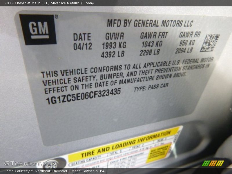Silver Ice Metallic / Ebony 2012 Chevrolet Malibu LT