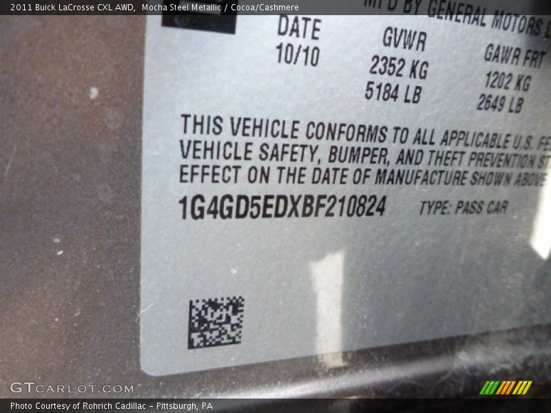 Mocha Steel Metallic / Cocoa/Cashmere 2011 Buick LaCrosse CXL AWD