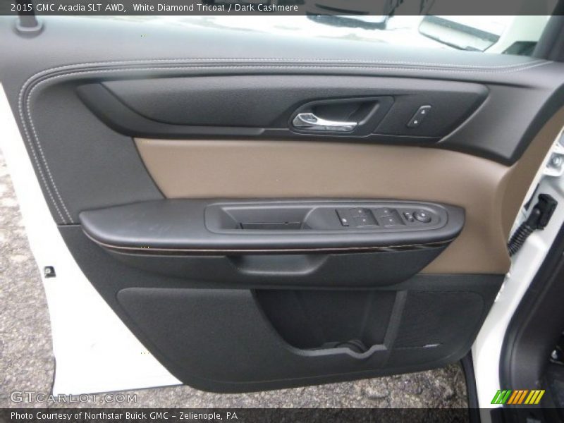 White Diamond Tricoat / Dark Cashmere 2015 GMC Acadia SLT AWD
