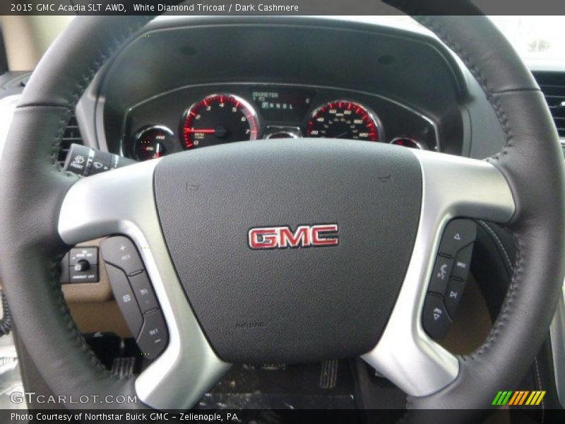 White Diamond Tricoat / Dark Cashmere 2015 GMC Acadia SLT AWD