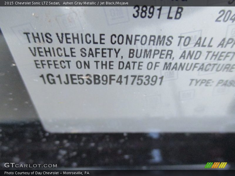 Ashen Gray Metallic / Jet Black/Mojave 2015 Chevrolet Sonic LTZ Sedan