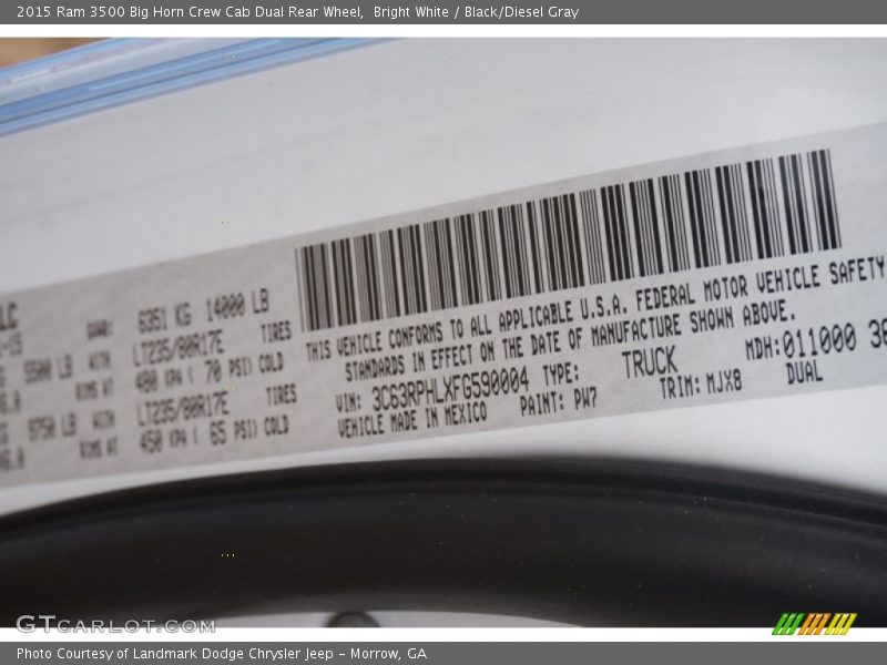 Bright White / Black/Diesel Gray 2015 Ram 3500 Big Horn Crew Cab Dual Rear Wheel