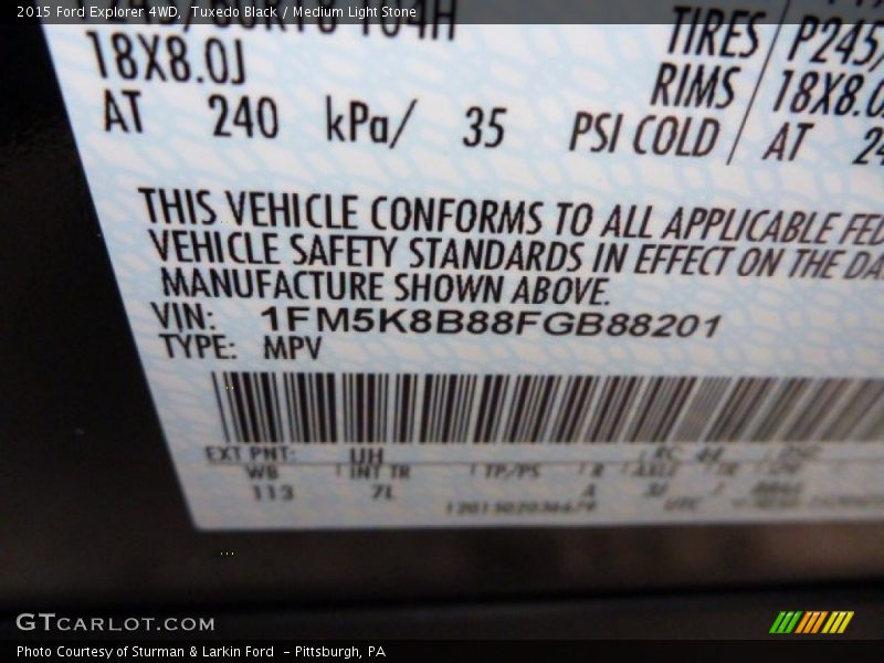 Tuxedo Black / Medium Light Stone 2015 Ford Explorer 4WD