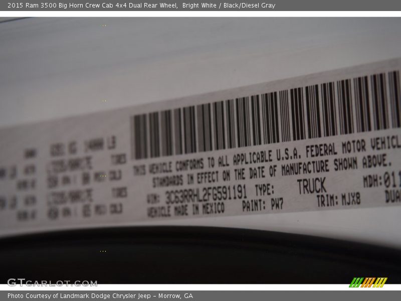 Bright White / Black/Diesel Gray 2015 Ram 3500 Big Horn Crew Cab 4x4 Dual Rear Wheel